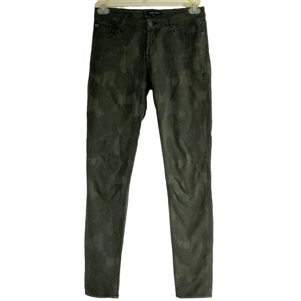 Dear John Women’s Floral Texture Mid-Rise Skinny Jeans, Olive Green, Size 27